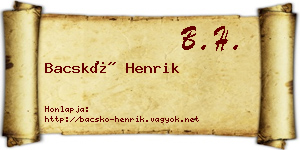 Bacskó Henrik névjegykártya